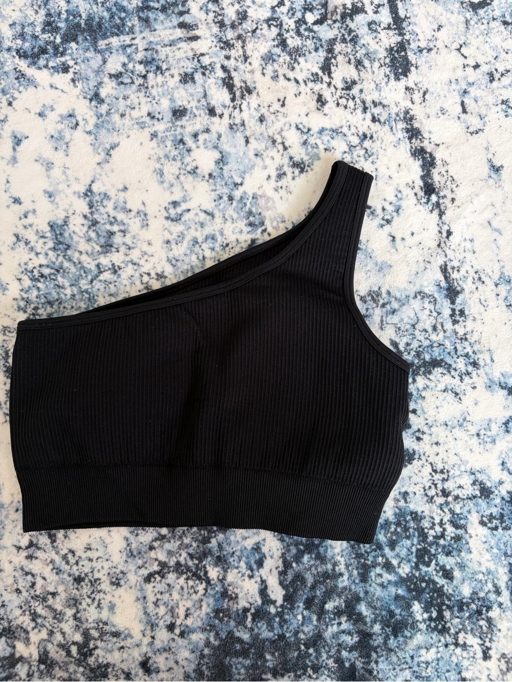 One-Shoulder Ribbed Sports Bra - Black - Picture 3 of 5